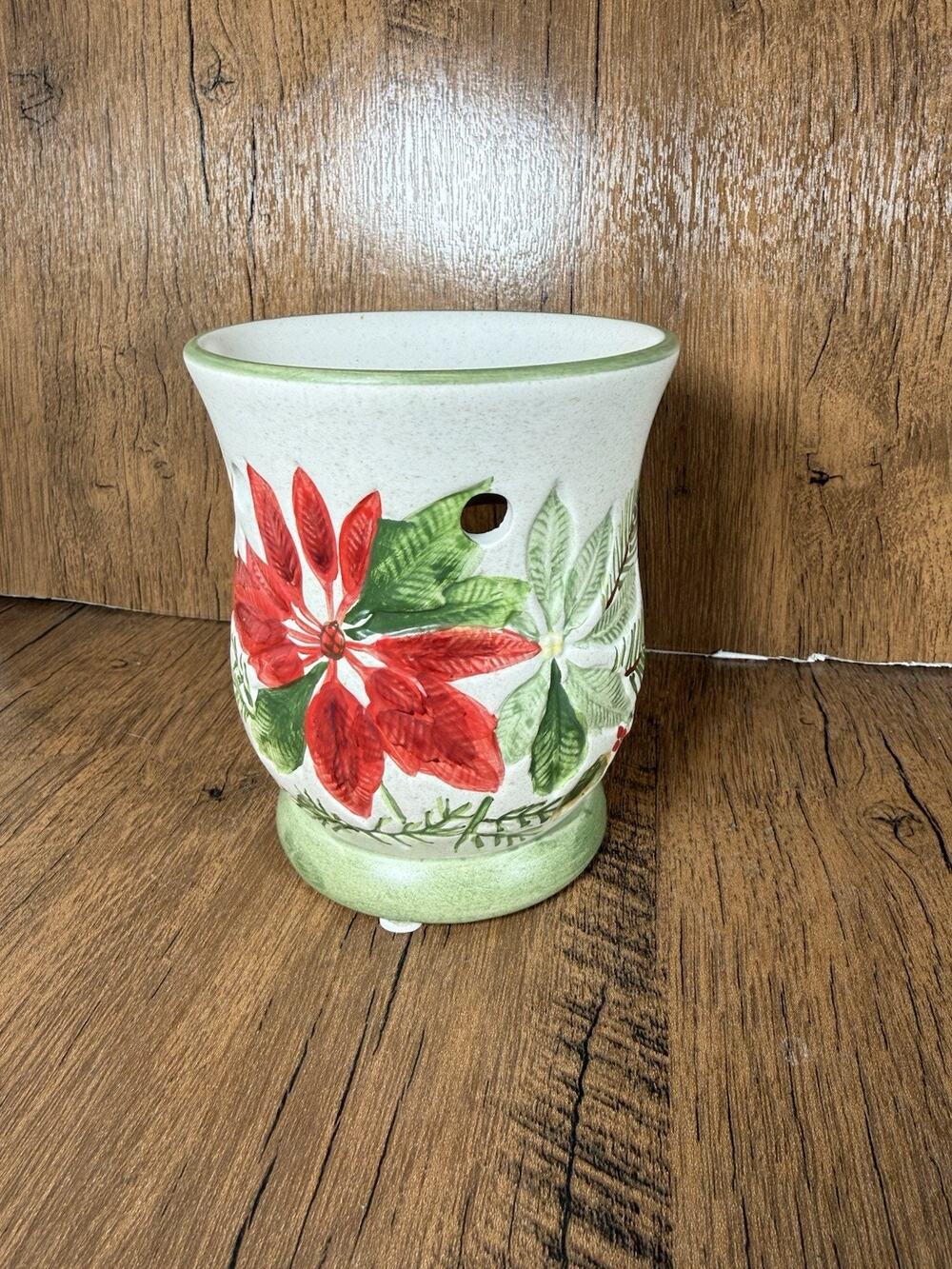 Yankee Candle Poinsettia Pine Christmas Tart Oil Warmer Wax Burner Preowned